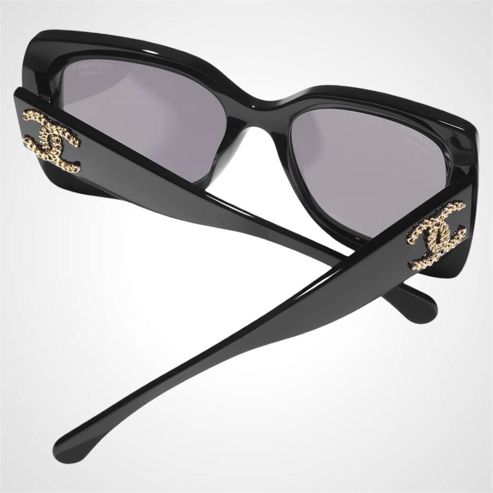 CHANEL Sunglasses Polarized Black Womens New Gold Metal Chain CC - Picture 4 of 5